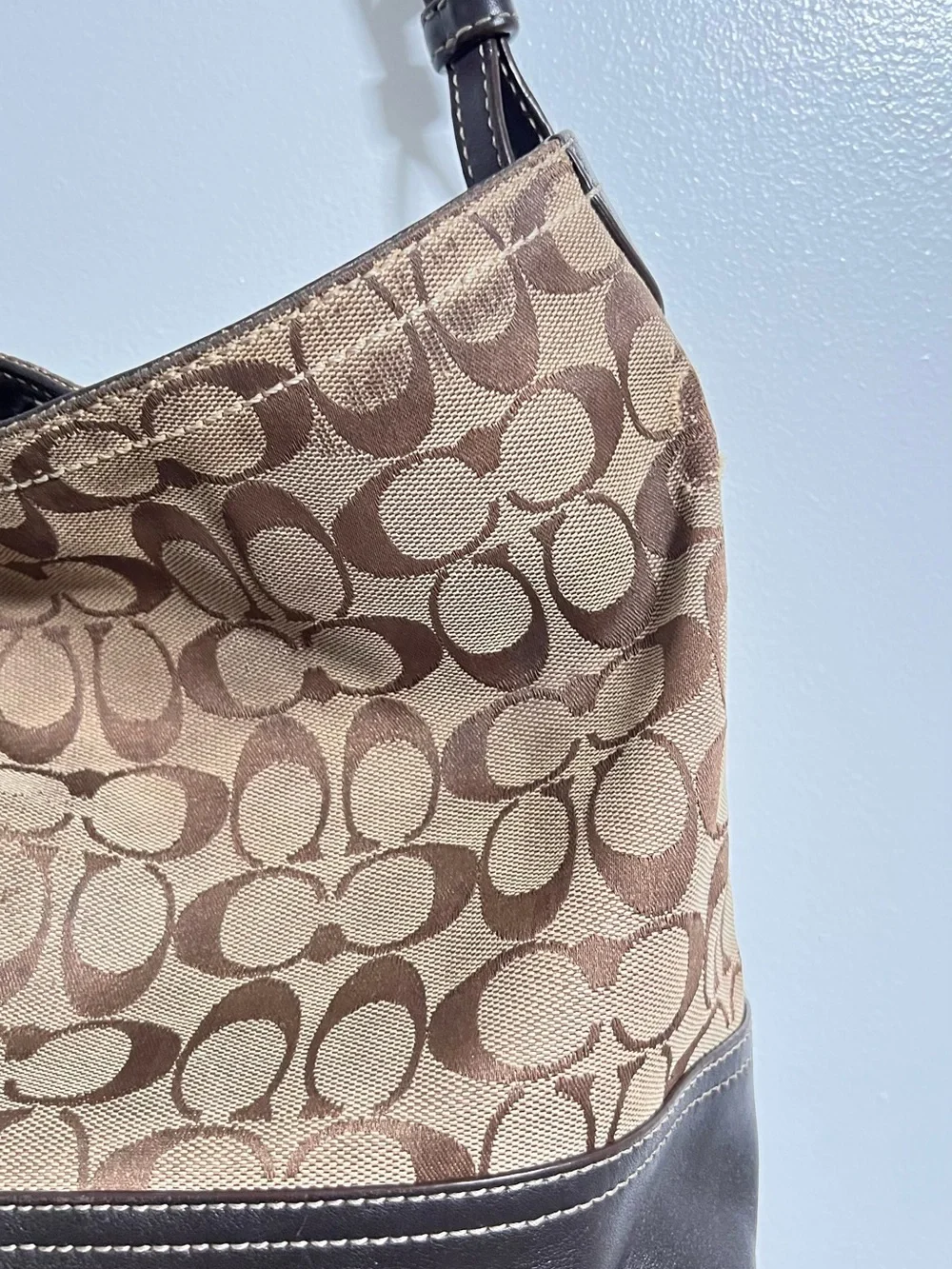 Coach Brown Signature Canvas and Dark Brown Leather Hobo